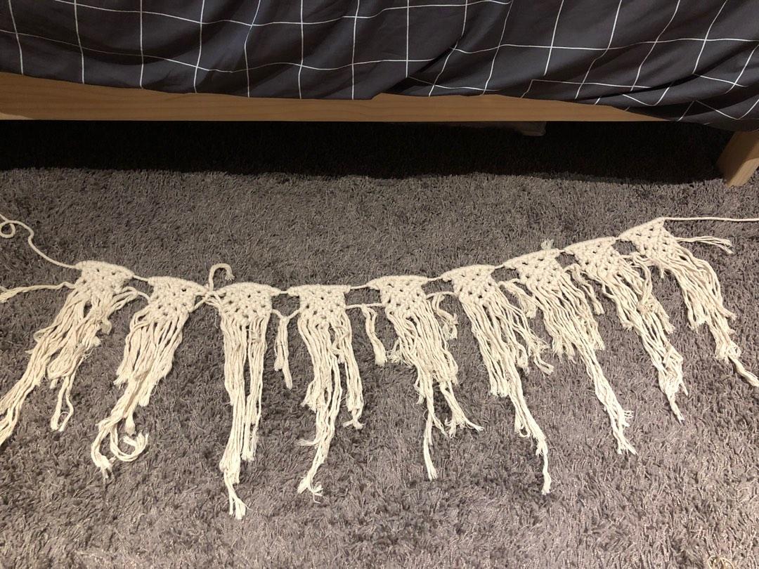 Macrame Wall Decor (Category: Wall Decor) located in Manila. Submitted by artsygunda (Listing ID 1187709385, Image 3). Description: Macrame long wall decor White/Off White Length - 44" Length both side rope - 20.5" Bought it for 850 (#2).