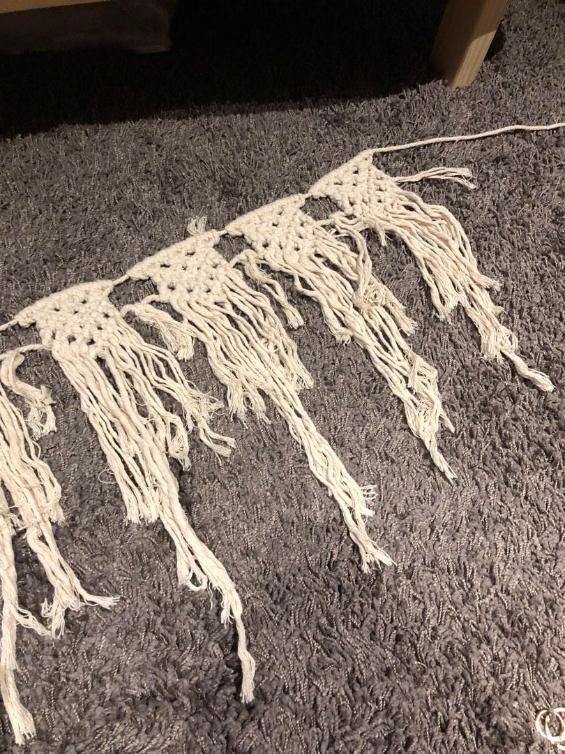 Macrame Wall Decor (Category: Wall Decor) located in Manila. Submitted by artsygunda (Listing ID 1187709385, Image 2). Description: Macrame long wall decor White/Off White Length - 44" Length both side rope - 20.5" Bought it for 850 (#2).