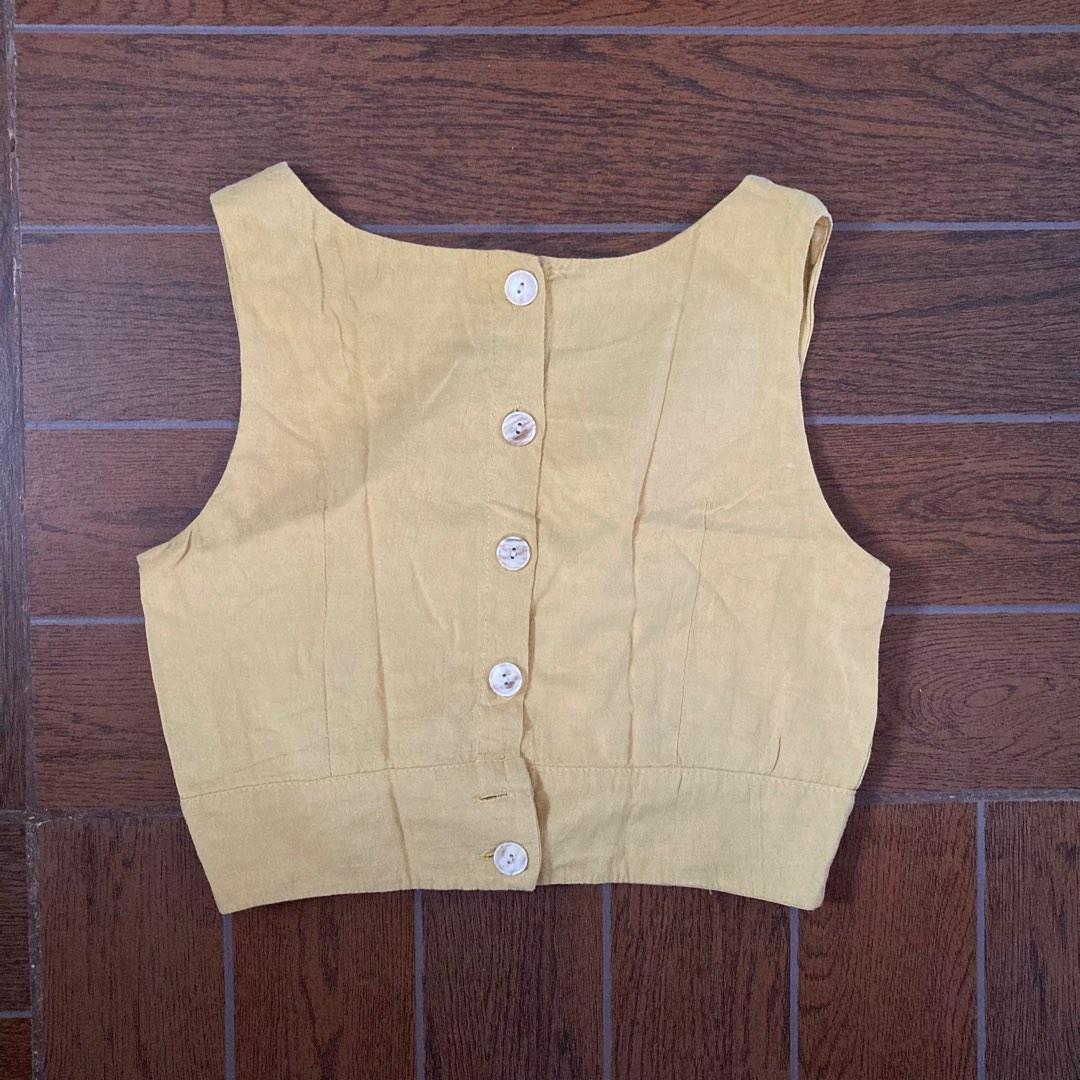 Muted Mustard Yellow Linen Top (BKK), Women's Fashion, Tops, Sleeveless