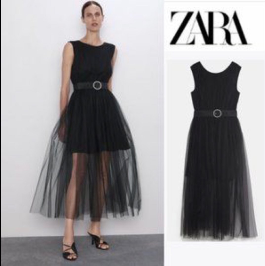 Zara black tulle dress top