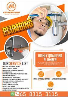 Plumbing / Plumber Services / Clear Choke / Water Heater Installation / Storage Heater Installation / Bidet Spray / Rain Shower Installation / Kitchen Sink Tap / Leakage Repair / Handyman / Affordable & Swift Service. 