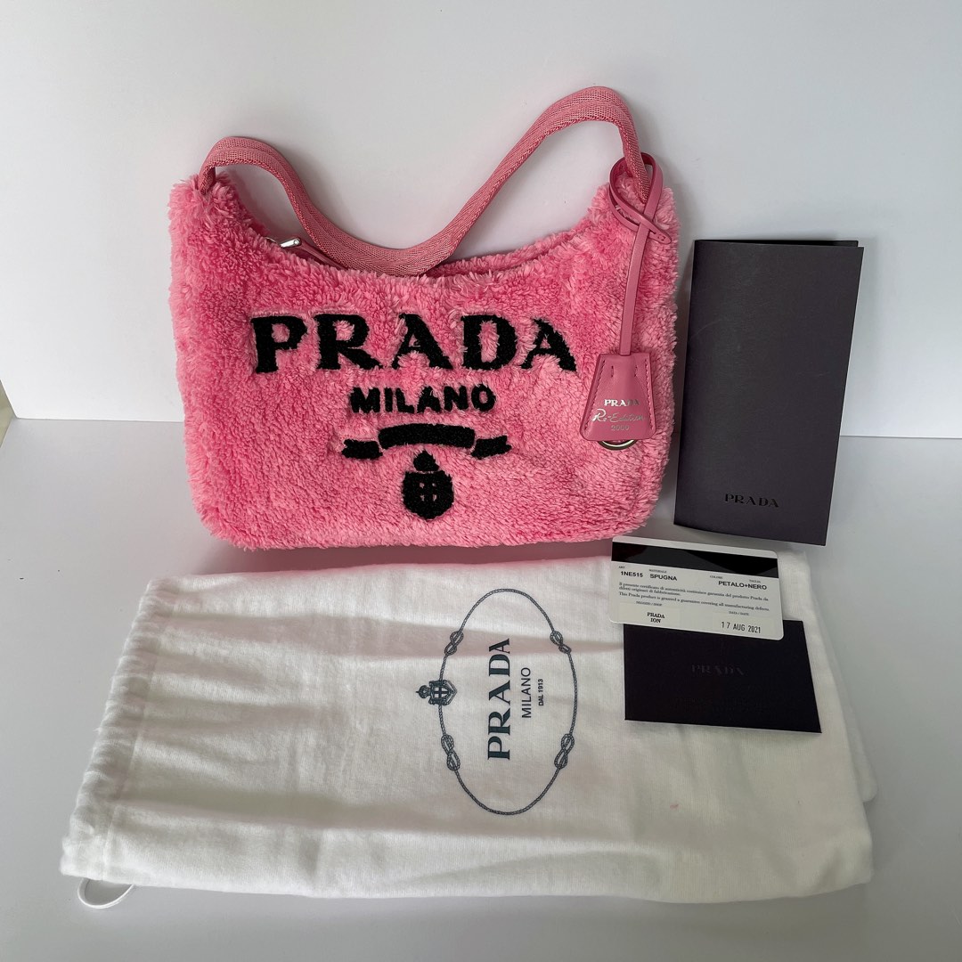 Prada Re-Edition 2000 Terry Mini Bag Petal Pink/Black in Soft