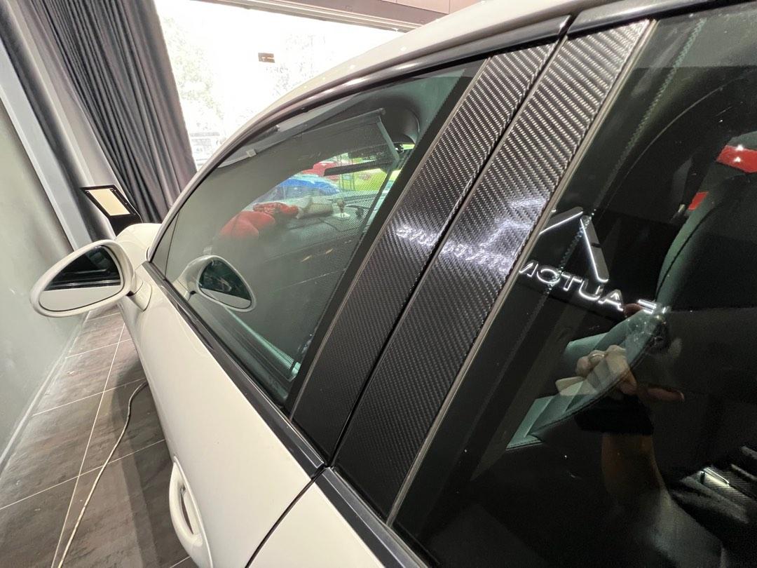 Porsche Panamera vinyl wrap interior gloss carbon exterior pillars, Car