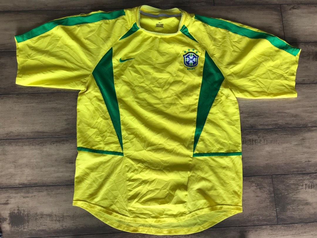 Rare jersey jersi brazil 2002 home champion world cup kit, Men's