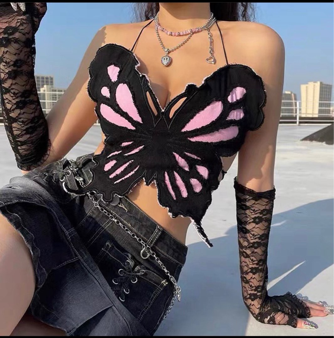 Rave butterfly top, Women's Fashion, Tops, Other Tops on Carousell