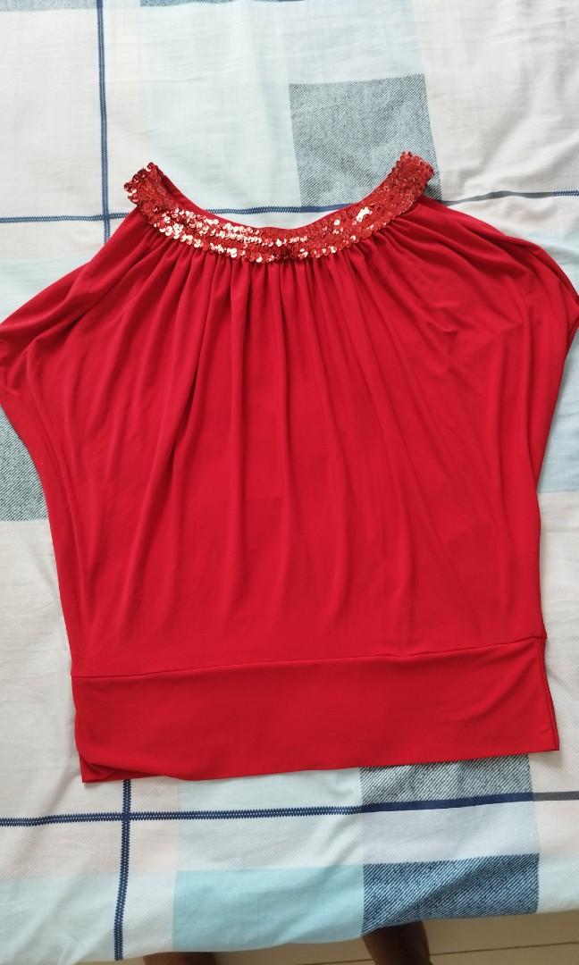 Red partywear top Women s Fashion Tops Sleeveless on Carousell
