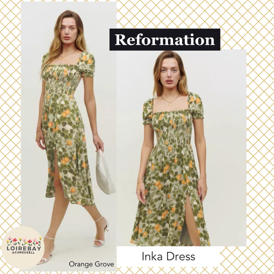 Reformation Inka Midi Dress orange grove green Women s Fashion Dresses Sets Dresses on Carousell