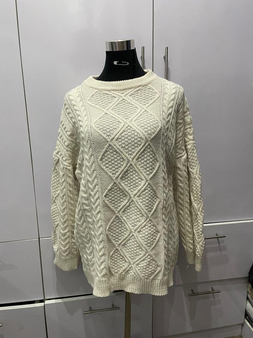 Rory gilmore famous knitted cable knit white sweater, Women's Fashion