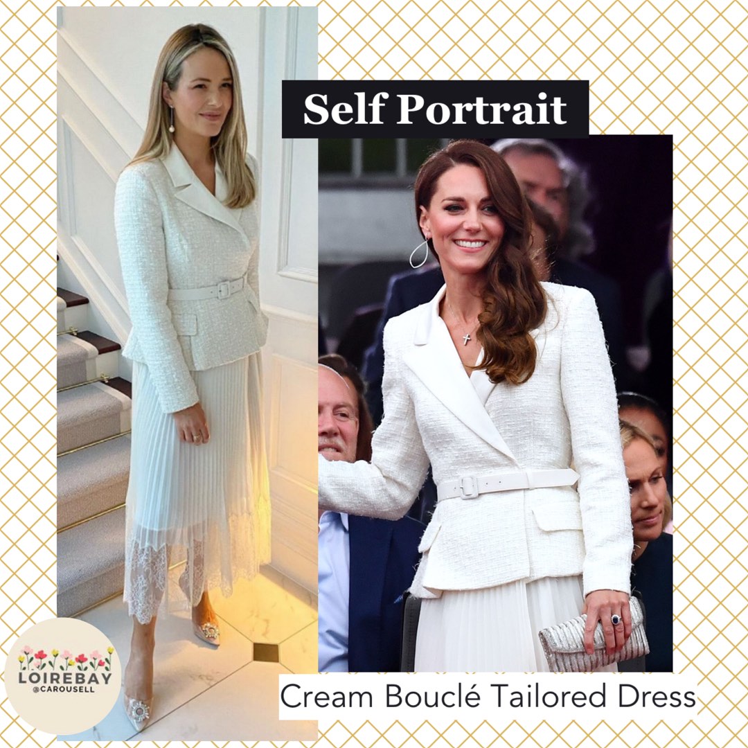 Self Portrait Cream ivory white tailored Boucle blazer chiffon lace dress,  Women's Fashion, Dresses & Sets, Dresses on Carousell