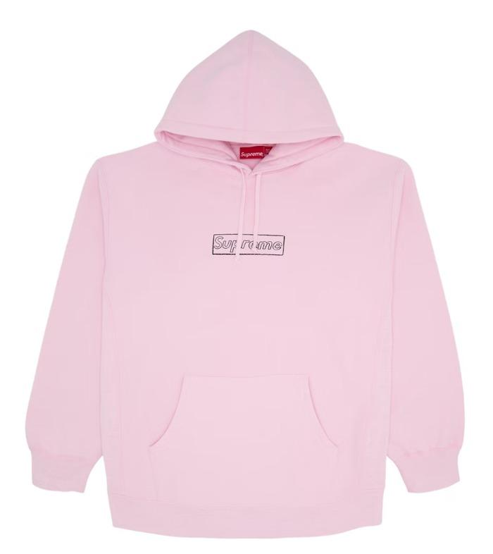 Supreme KAWS Chalk Logo Hooded Sweatshirt Light Pink Size XL SS21, 男裝,  上身及套裝, 衛衣- Carousell