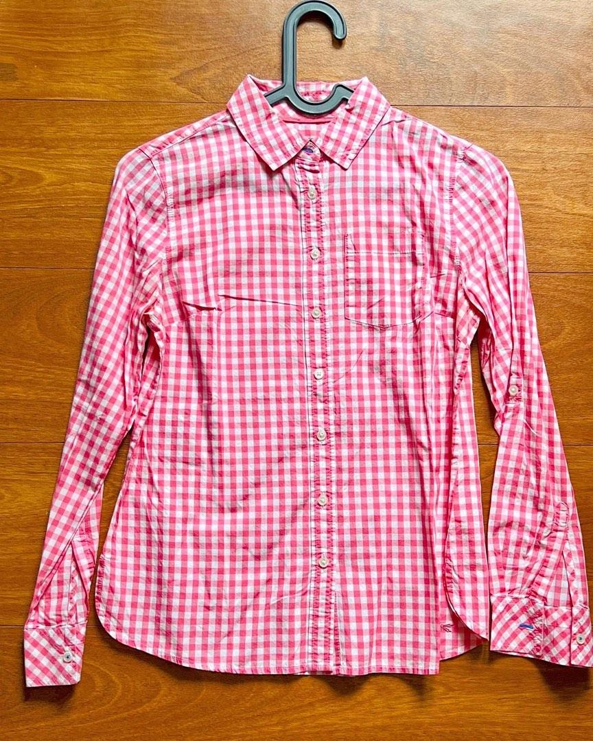 Talbots Pink Plaid Long Sleeve Shirt Kemeja Pink Kotak, Fesyen