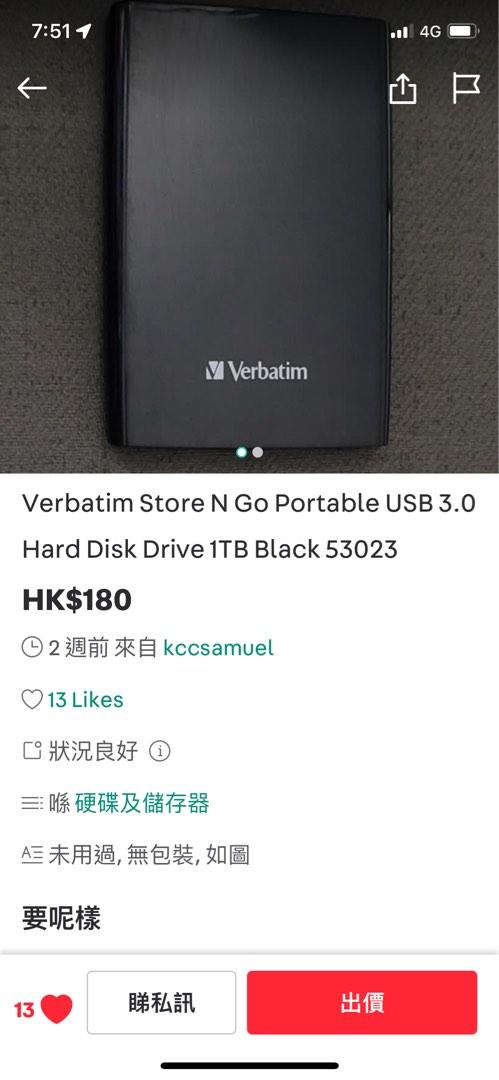 Verbatim Store N Go Portable USB 3.0 Hard Disk Drive 1TB Black