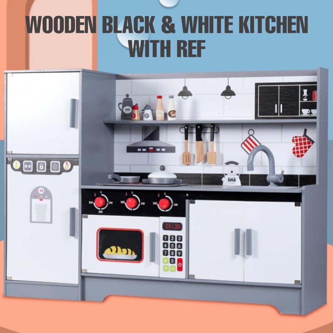 Wooden White & Black Kitchen w/Ref, Hobbies & Toys, Toys & Games on ...
