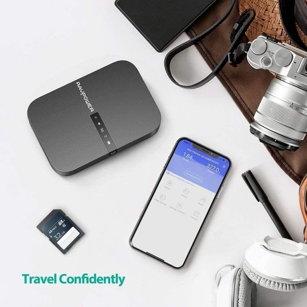 filehub travel router with external battery
