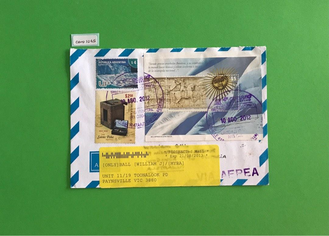 2012 Argentina airmail to Australia, use of miniature sheet ...