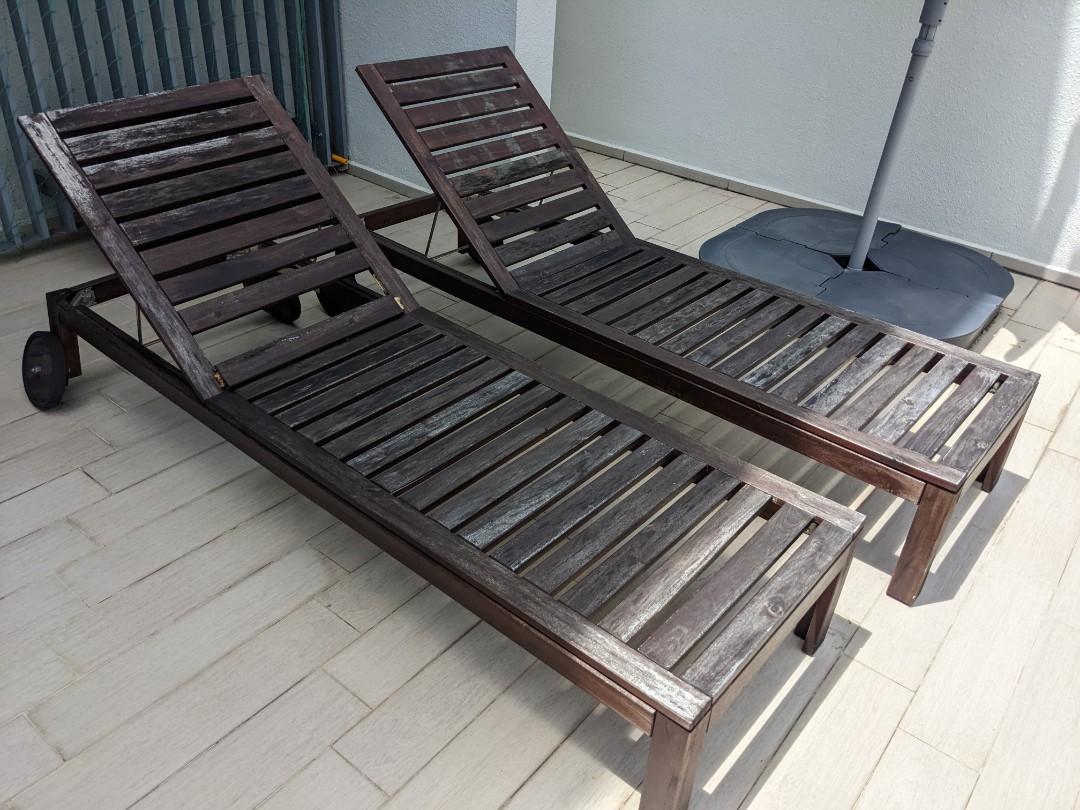 2 IKEA Applaro sun loungers with black cushions Furniture Home