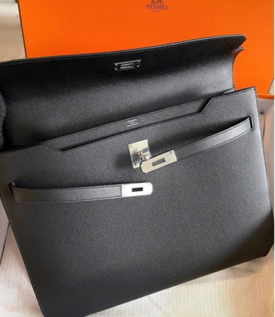 🆕 AUTHENTIC HERMES KELLY DEPECHES 36 BRIEFCASE BLACK EPSOM IN PHW
