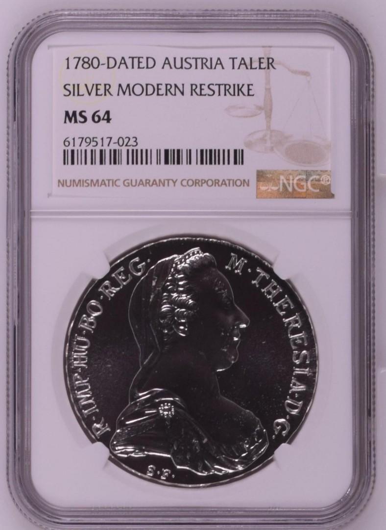 奥地利泰勒Taler(Thaler) 重鑄/貿易銀幣/投資銀幣ms64 ngc 評級幣, 興趣及遊戲, 收藏品及紀念品, 錢幣- Carousell