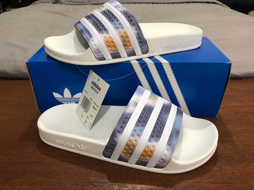 Adidas Adilette White Slides Size 8 US, Men's Fashion, Footwear