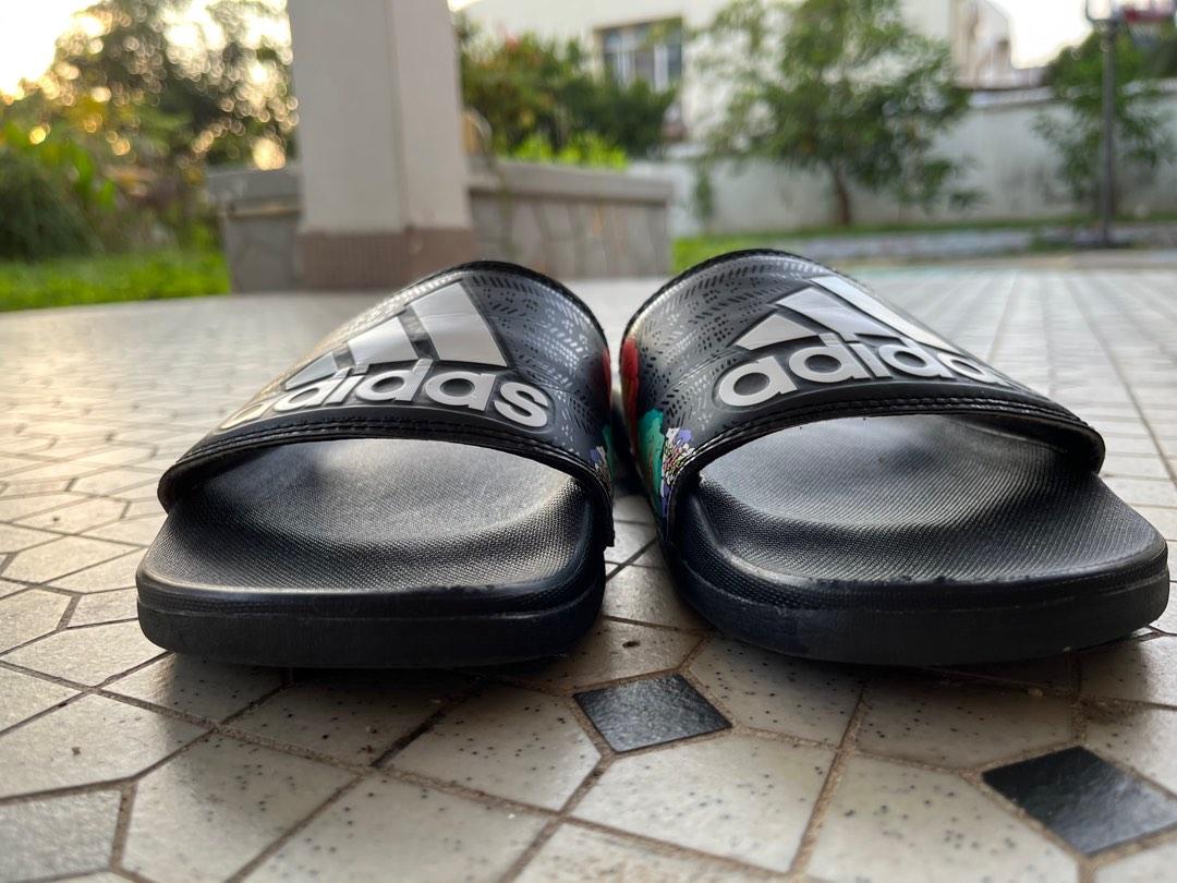 Adidas comfort slides Sliders adilette black floral flower limited