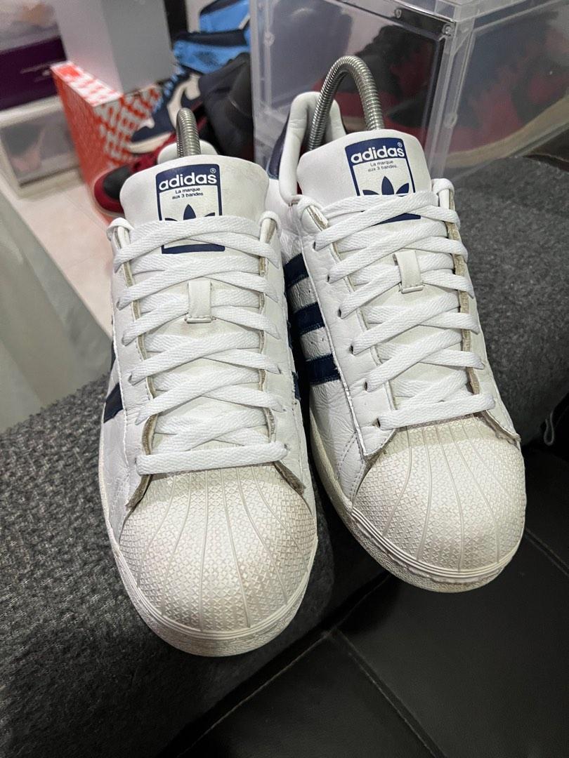 Adidas superstar white royal blue outlet stripes