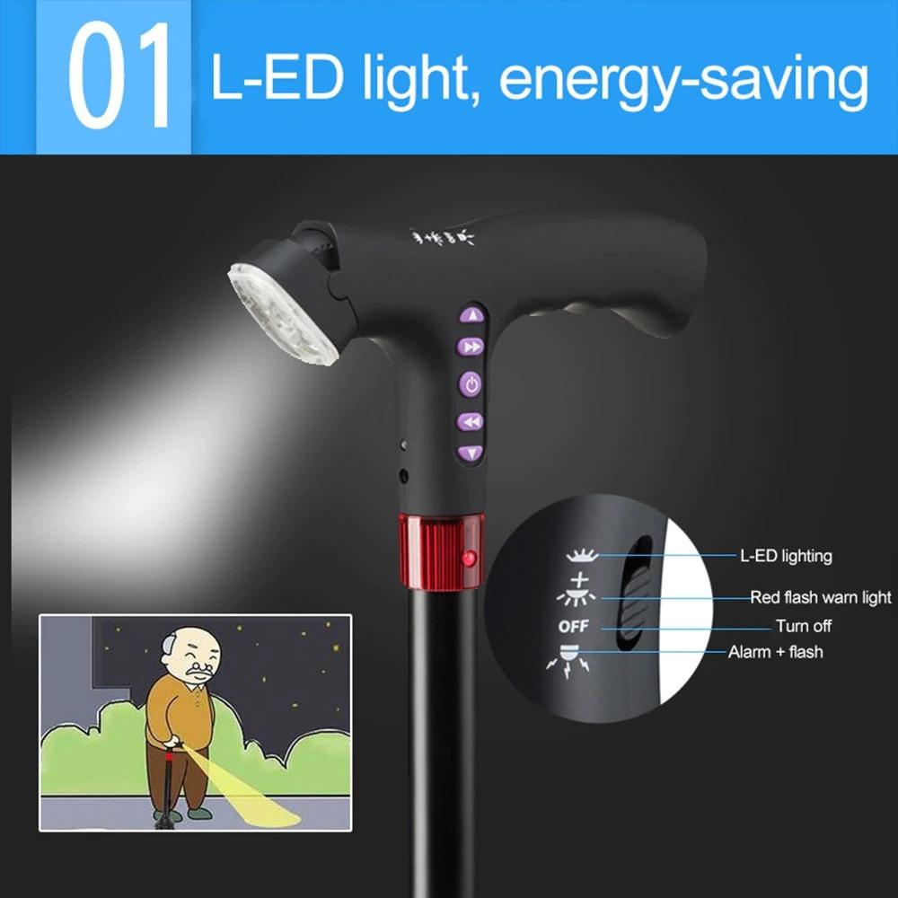 Adjustable LED Walking Stick for The Elderly Outdoor Cane FM Radio MP3 ...