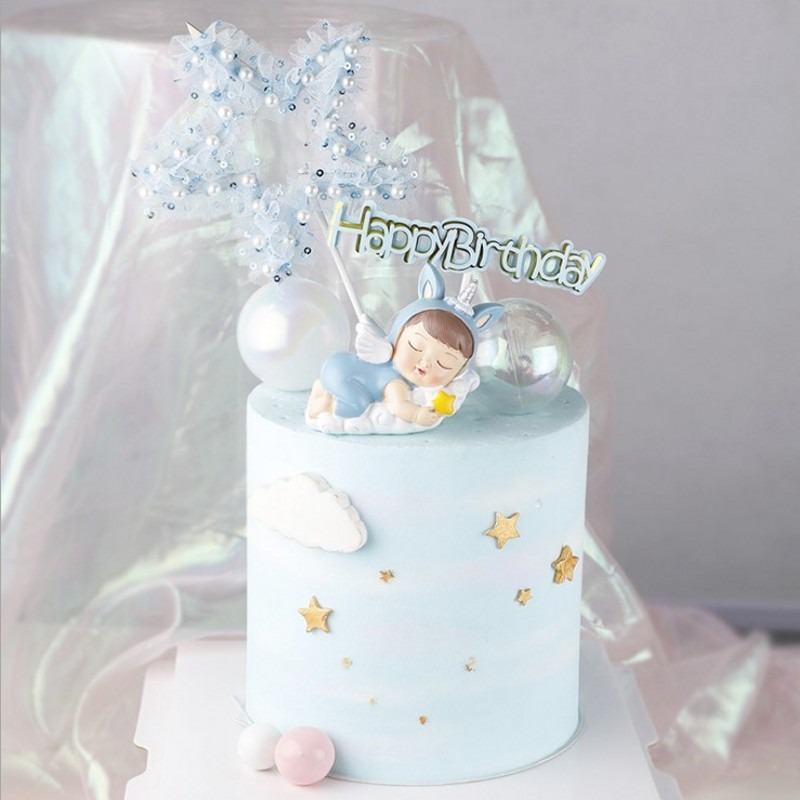Baby Showers Celebration Cake Topper 100 days Baby sleeping Figurine Birthday Cake Topper