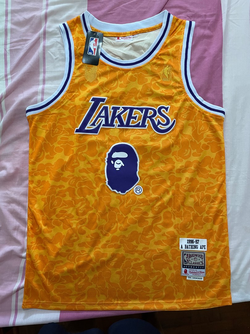 Bape Mitchell & Ness Lakers ABC Basketball Swingman Jersey Yellow -  Novelship