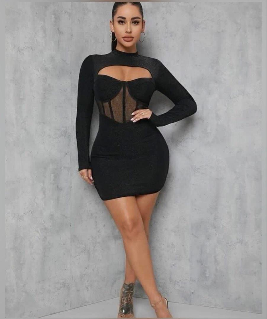 Black Corset Mesh Panel Cut Out Sexy Bodycon Dress, Women's Fashion, Dresses  & Sets, Dresses on Carousell