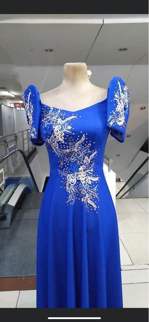 Blue Filipiniana with 3D beads, Women's Fashion, Dresses & Sets ...