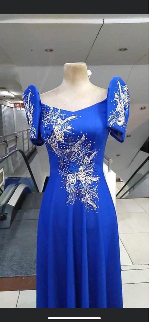 Blue Filipiniana with 3D beads Women s Fashion Dresses Sets