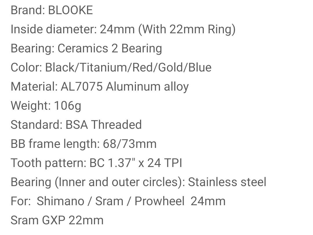 Bottom bracket (Category: Parts & Accessories) located in Singapore. Submitted by Ybord (Listing ID 1182604362, Image 3). Description: Blooke bottom bracket.