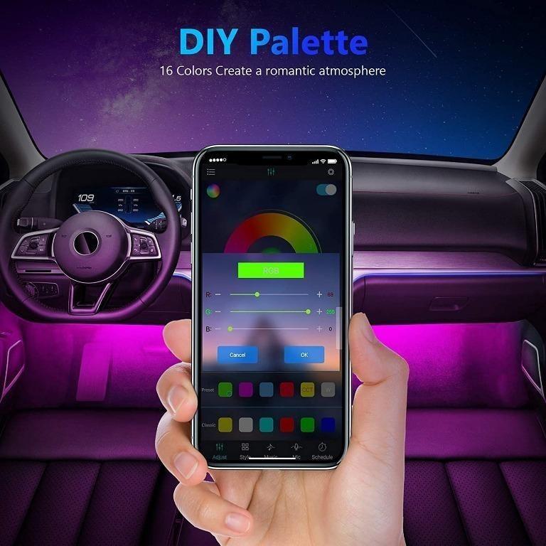 Car LED Interior Lights, TASMOR Interior Car Lights, Waterproof with 4pcs  48 LED,Car LED Strip Lights With APP Control and Remote Control, Multi DIY  Colors Music Sound-Activated Lighting, DC 12V, Furniture 