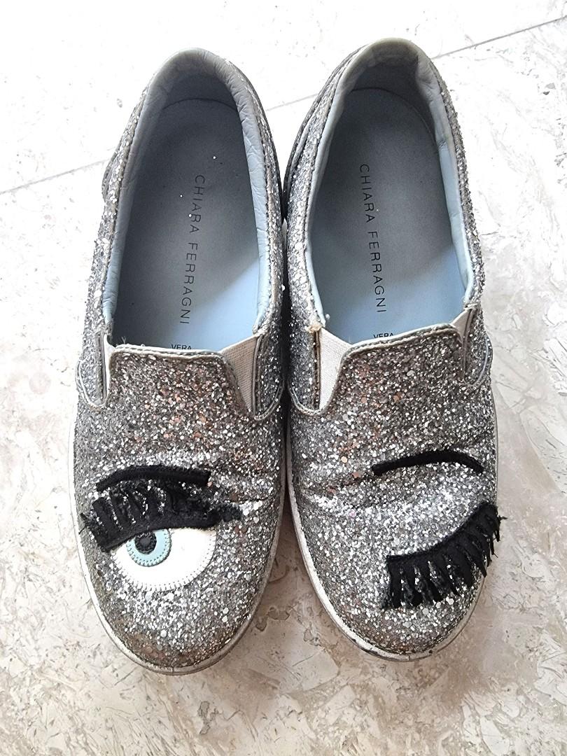 Chiara Ferragni Silver Glitter Sneakers Women s Fashion Footwear