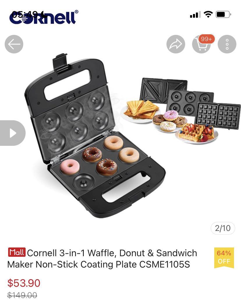 Cornell 3in1 Waffle, Donut & Sandwich Maker NonStick Coating Plate