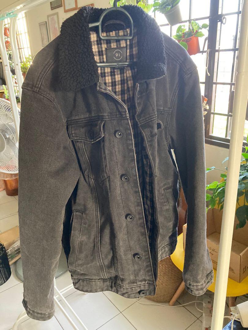 Cotton On Denim Sherpa Jacket Black Men s Fashion Coats Jackets