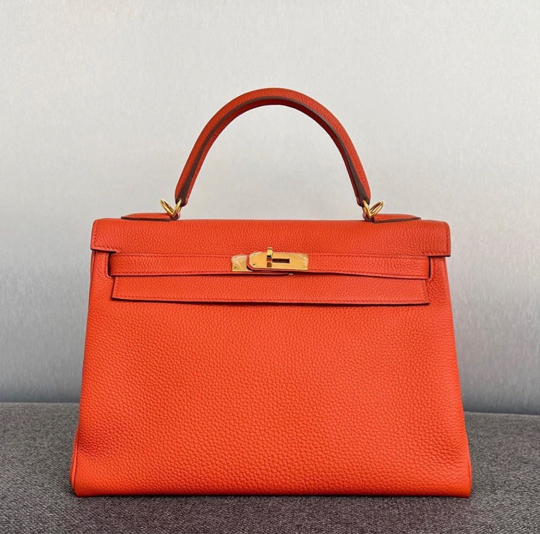 Rare Hermes Birkin 25 Terre Battue Orange Togo Leather Bag