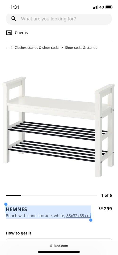 Ikea HEMNES Bench with shoe storage, white, 85x32x65 cm, Furniture & Home Living, Furniture