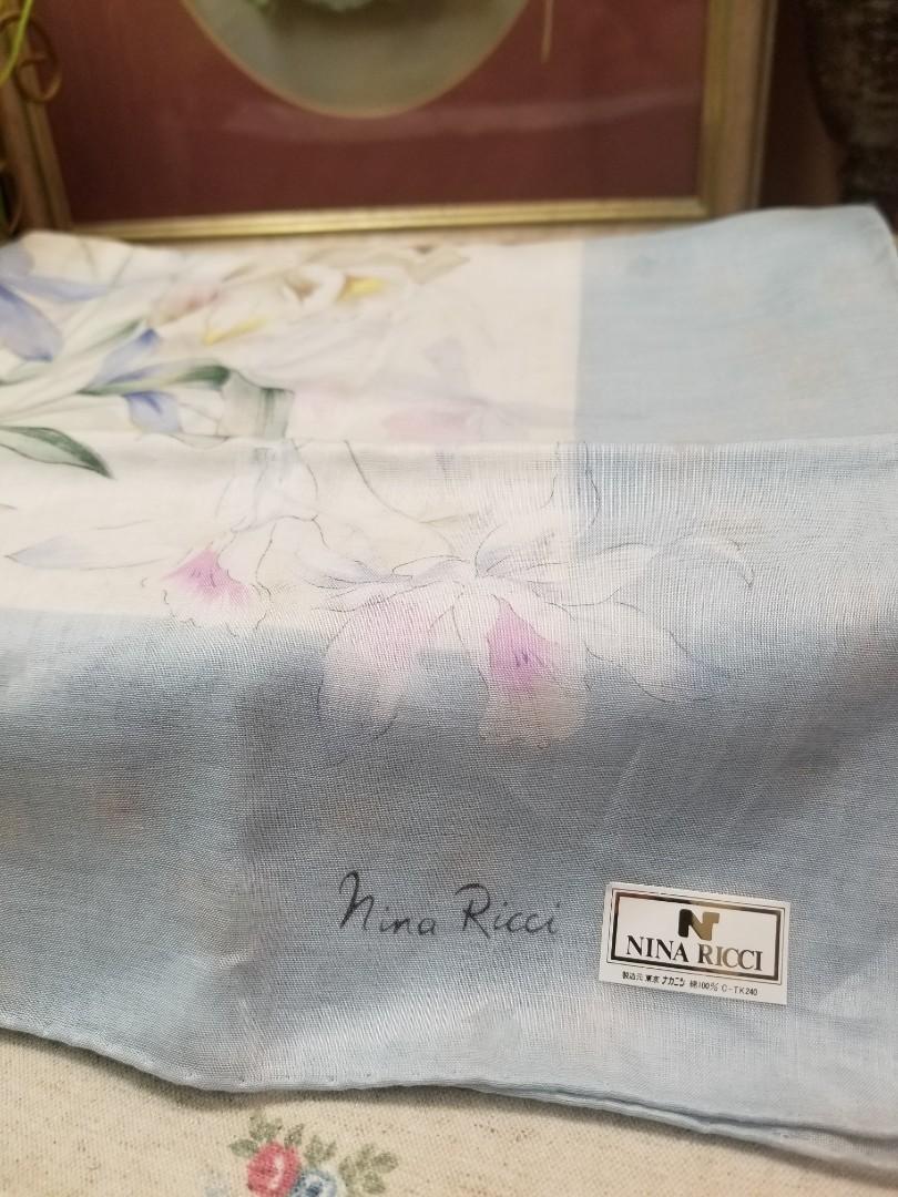 Made in Spain, Beautiful 100% Cotton Nina Ricci Designer Handkerchief 