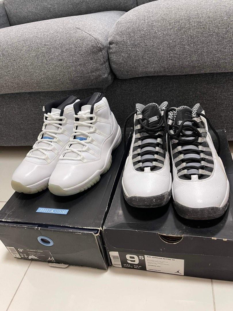 Jordan 10 and Jordan 11 (Category: Sneakers) located in Mandaluyong City. Submitted by mimibfly (Listing ID 1182609636, Image 1). Description: FOR SALE Jordan 11 Legend Blue size 9.5 6,000 BNDS with slight yellowing of sole and minor sole sep due to old age Detailed pics/video for those are interested Item Location: Mandaluyong Shipping only at buyer’s expense MOP: Gcash or BPI Jordan 10 Steel size 9.5 1,000 Used. Needs cleaning and glueing for s