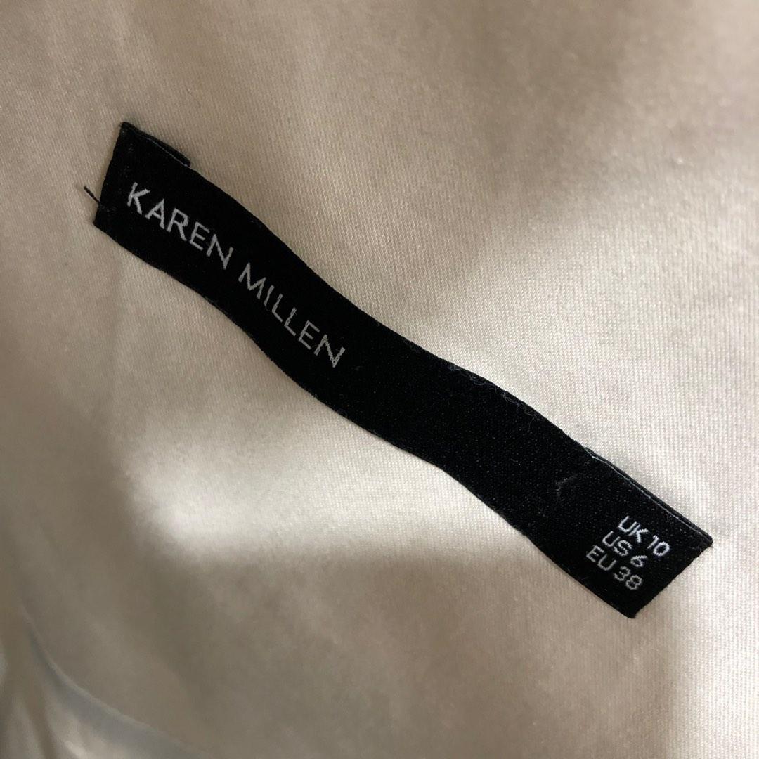 38/M] 英國品牌KAREN MILLEN灰白色緞面優雅削肩俏麗洋裝凱特王妃愛牌尾
