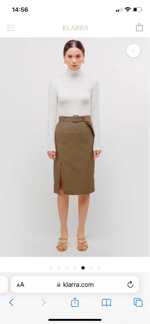 Khaki belted pencil skirt store