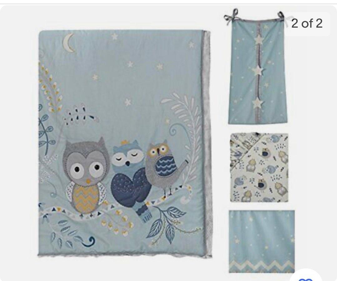 Lambs Ivy blue owl crib cot bedding set Babies Kids Baby Nursery Kids Furniture Nursery Lighting Decor on Carousell