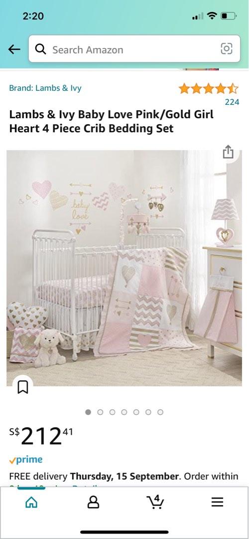 Lambs Ivy pink gold crib cot bedding set Babies Kids Baby Nursery Kids Furniture Cots Cribs on Carousell