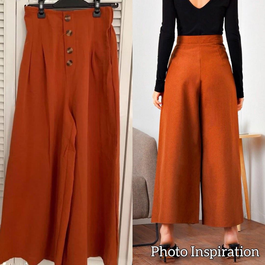 LINEN Trousers Rust Brown Nude Square Pants Culottes Crop Plus