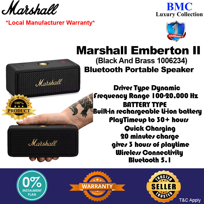 MARSHALL EMBERTON II BLACK AND BRASS 1006234, Audio, Soundbars, Speakers &  Amplifiers on Carousell