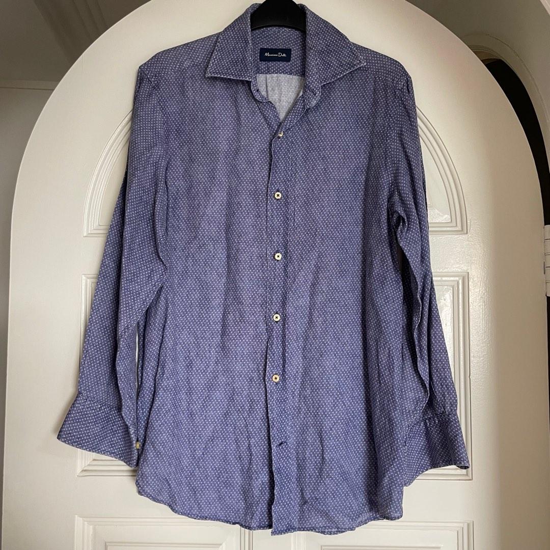 Massimo Dutti Long Sleeve Linen Shirt Men's XL linen blue type Vintage Second Hand main image 0