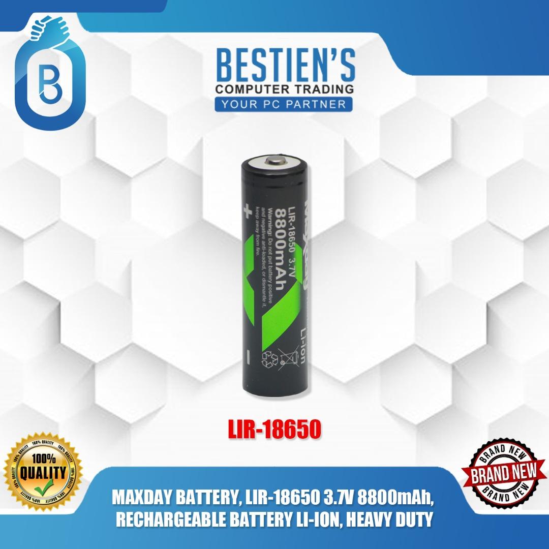 MAXDAY BATTERY, LIR-18650 3.7V 8800mAh, RECHARGEABLE BATTERY LI-ION ...