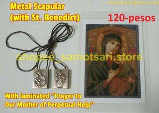 Metal Scapular with laminated prayer to Our Mother of Perpetual.Help