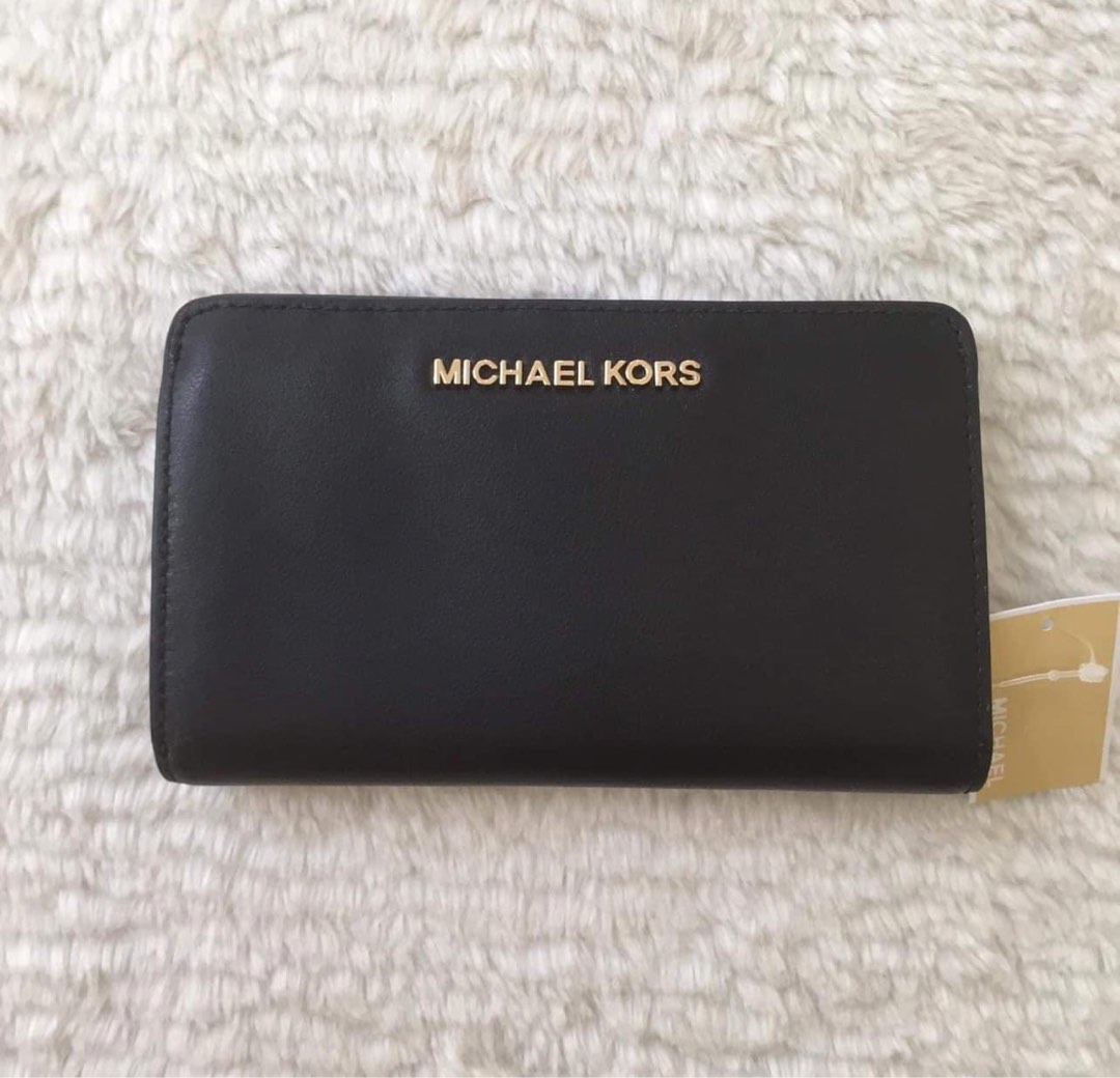 MK SLIM BIFOLD WALLET PLAIN BLACK, Women's Fashion, Bags & Wallets